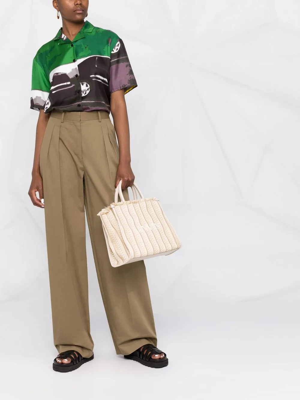 Lanvin In & Out shopper met visgraat patroon - Beige