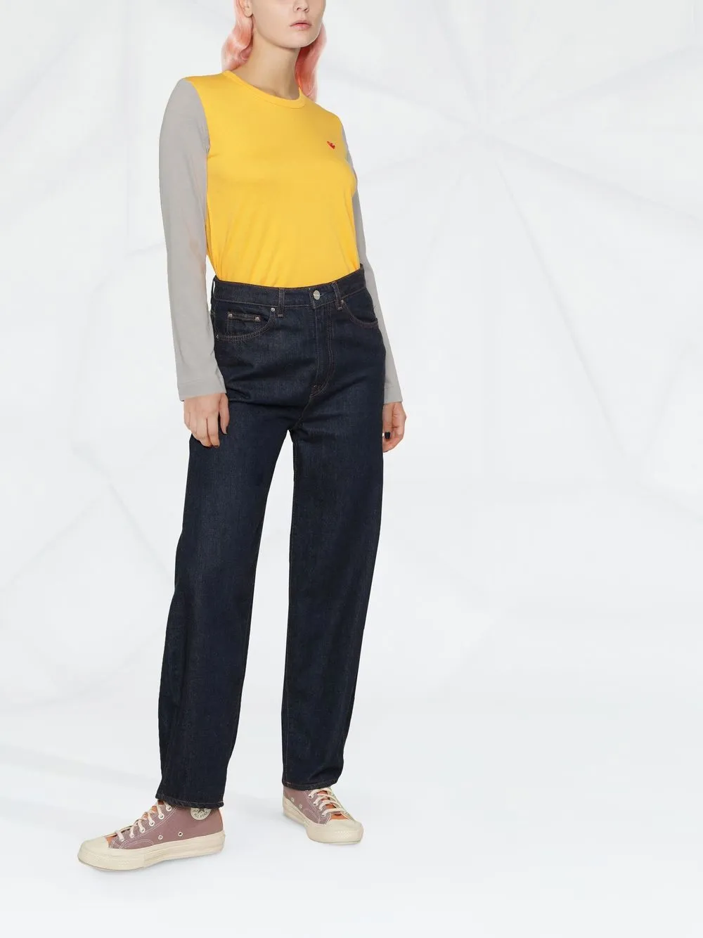 Comme Des Garçons Play Two-tone Knitted Jumper In Gelb