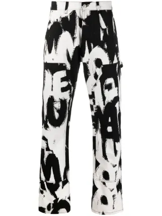 Alexander Mcqueenホワイトデニムパンツ メンズ Alexander McQueen Graffiti-print straight-leg Jeans | White | FARFETCH