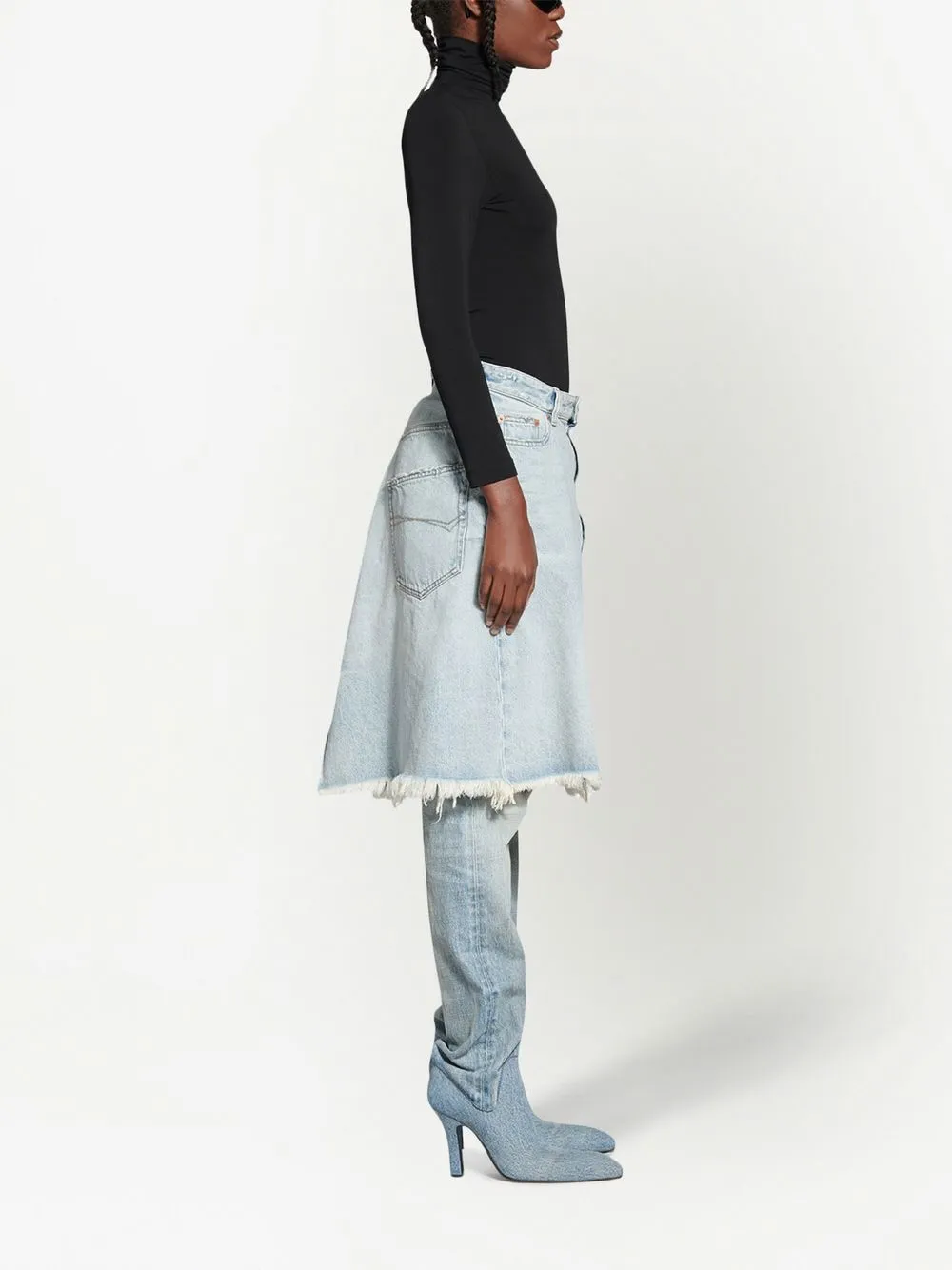 Shop Balenciaga Fringed Denim Skirt In Blau