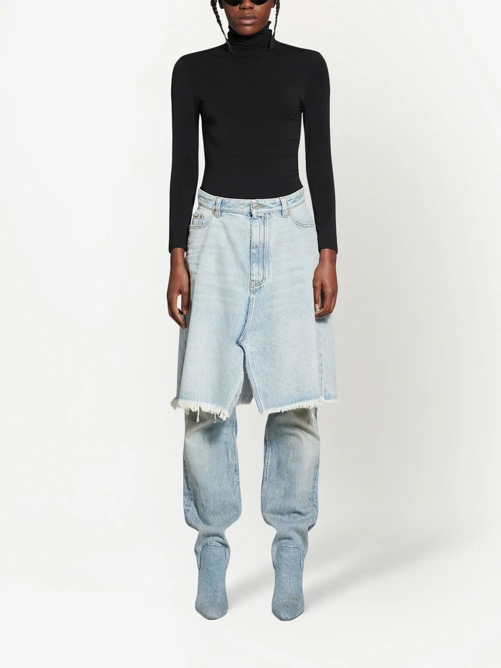 Shop Balenciaga Fringed Denim Skirt In Blau