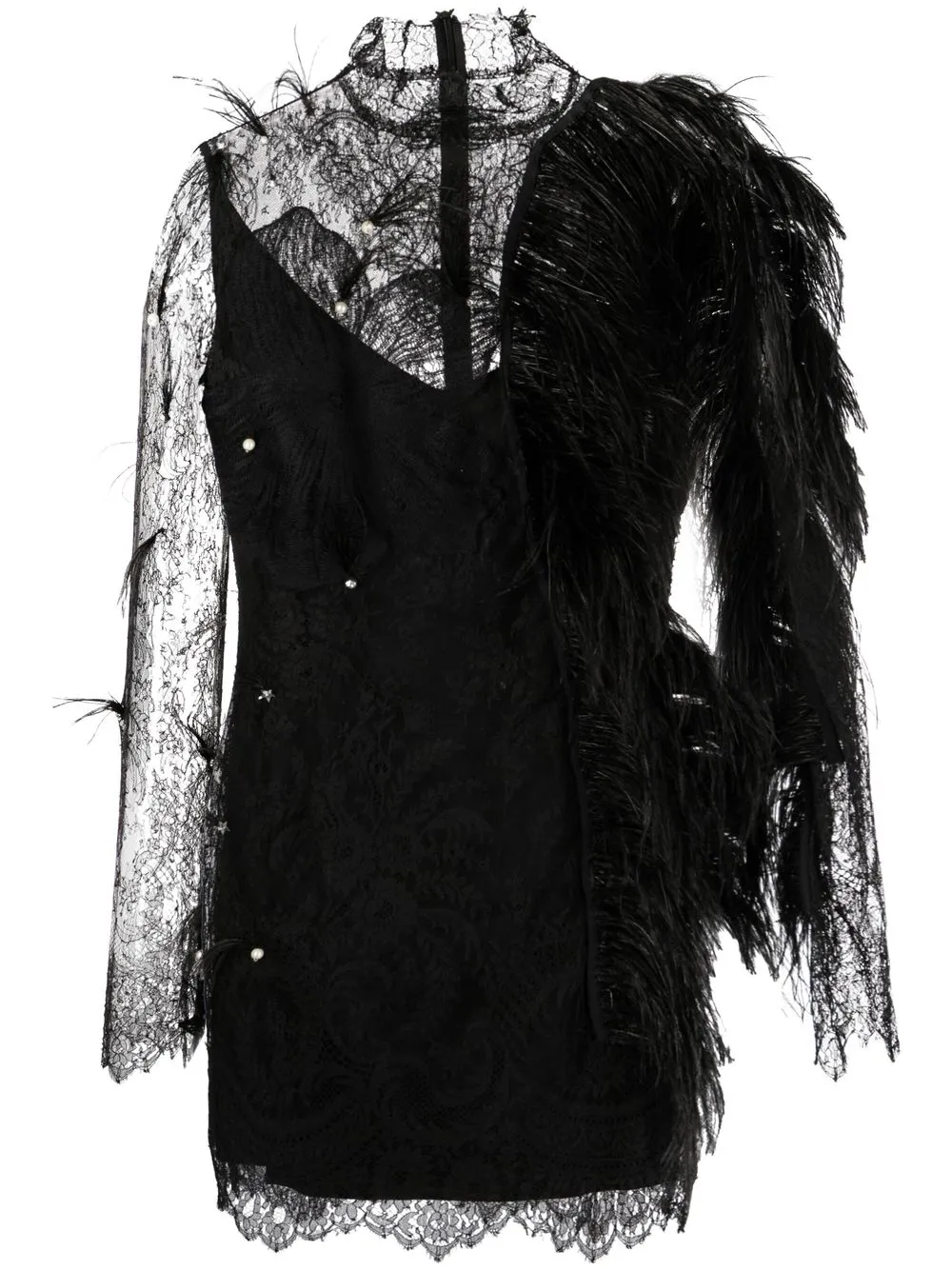 MANURI Lola feather-trim Silk Dress - Farfetch