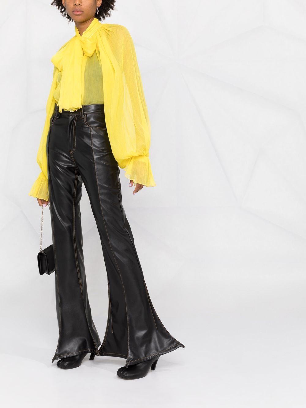 Shop Atu Body Couture Pussy-bow Silk Sheer Blouse In Yellow