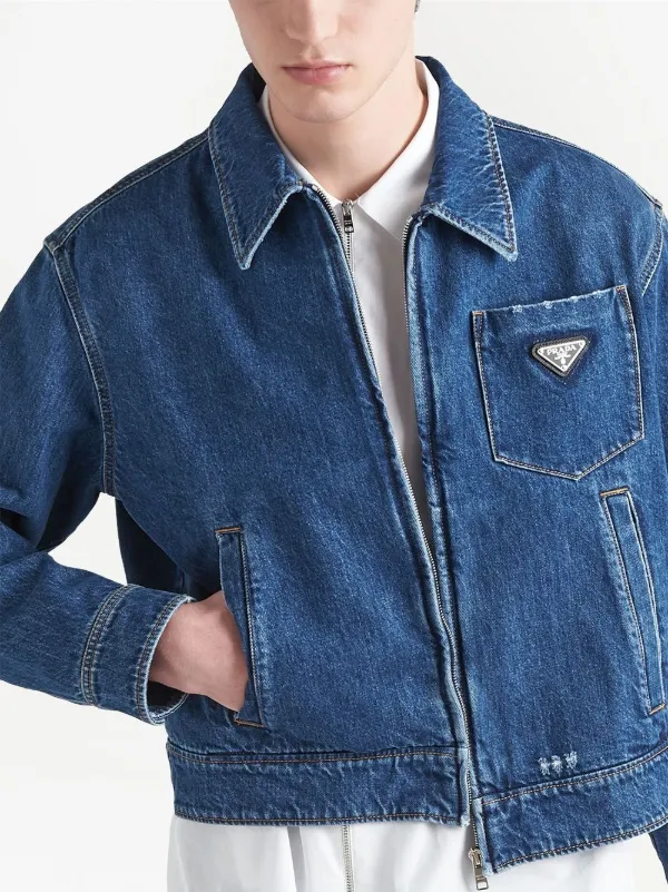 Prada Triangle Logo Denim Shirt Jacket - Farfetch