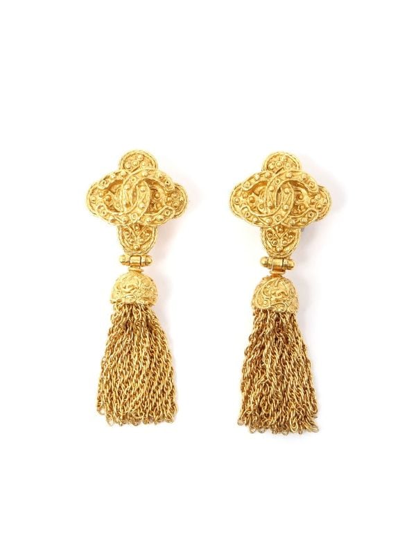 Chanel Pre-owned 1994 CC Tassel Clip-On Earrings - Gold