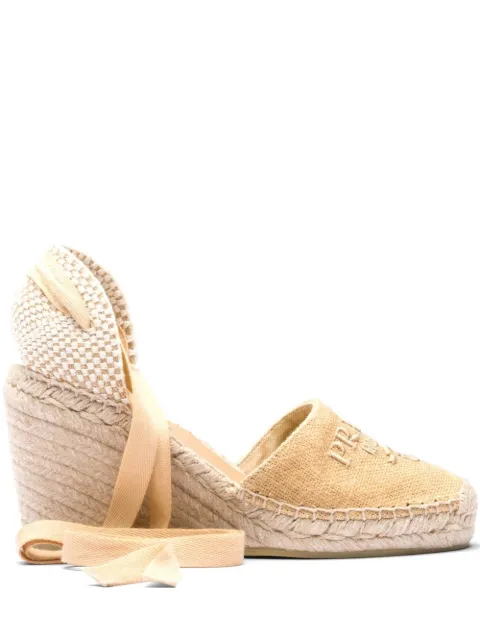 Prada linen espadrille wedge sandals