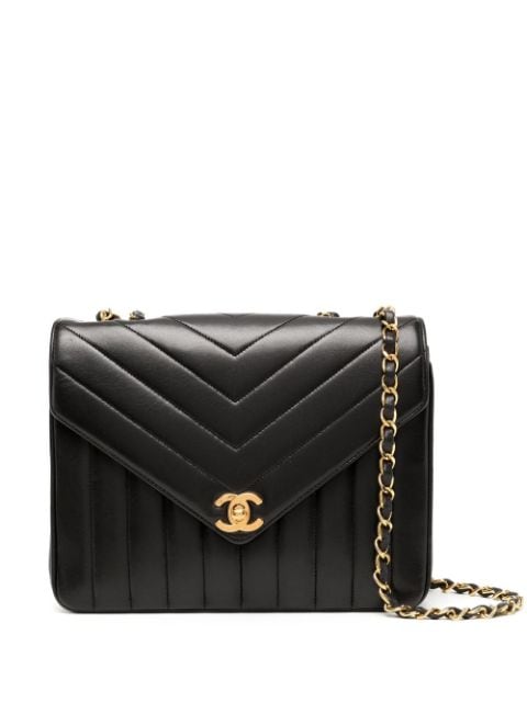 Chanel Pre-owned 1991 - 1994 Chanel Small Chevron Lambskin Double Flap - Black