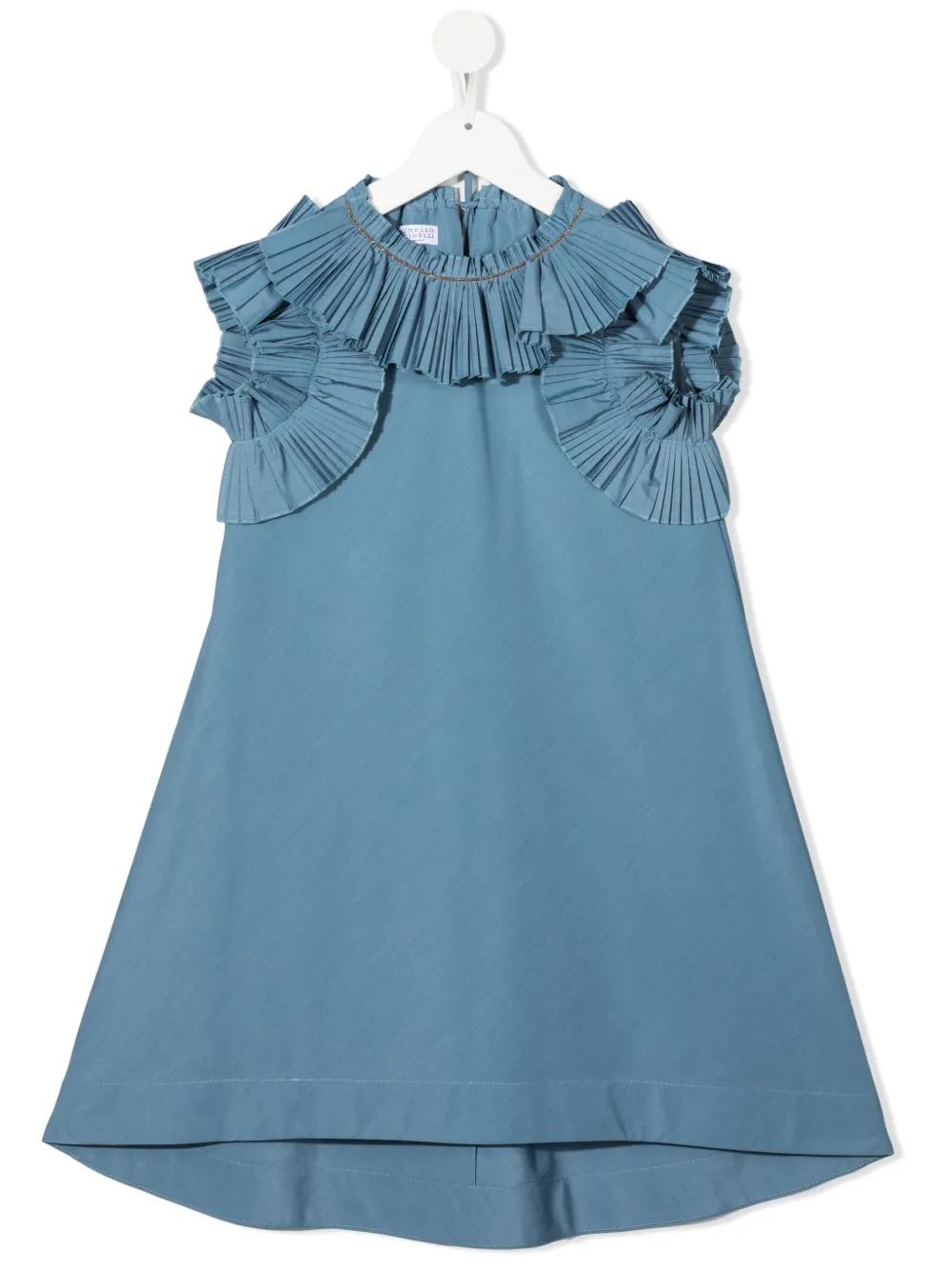 

Brunello Cucinelli Kids TEEN Monili pleated-ruffle dress - Blue