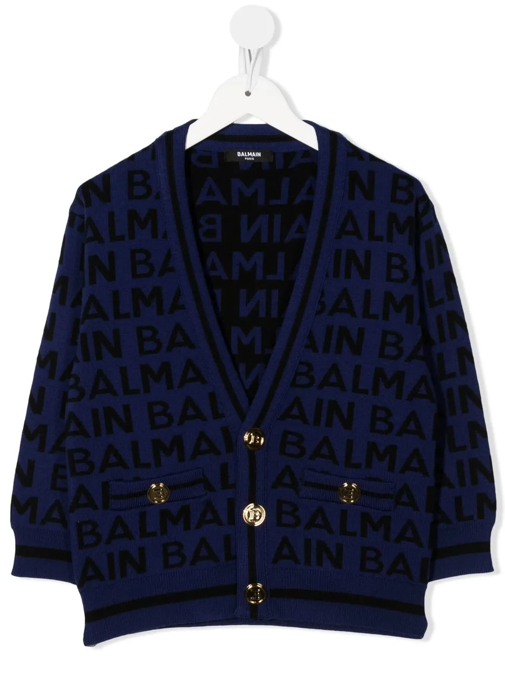 

Balmain Kids logo-knit wool cardigan - Blue