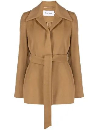 Calvin klein single breasted tie front wool coat discount