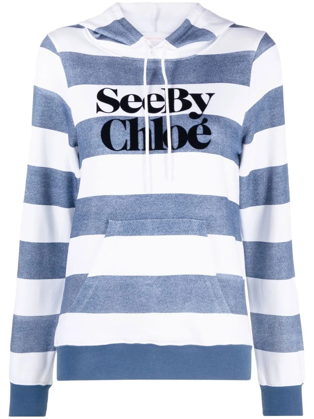 

See by Chloé striped logo-print hoodie - Blue