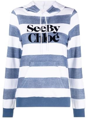 See By Chloé Striped logo-print Hoodie - Farfetch