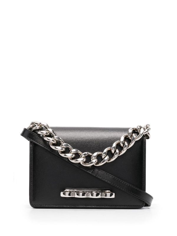 Alexander Mcqueen Four Ring Chain Leather Clutch Bag In Black