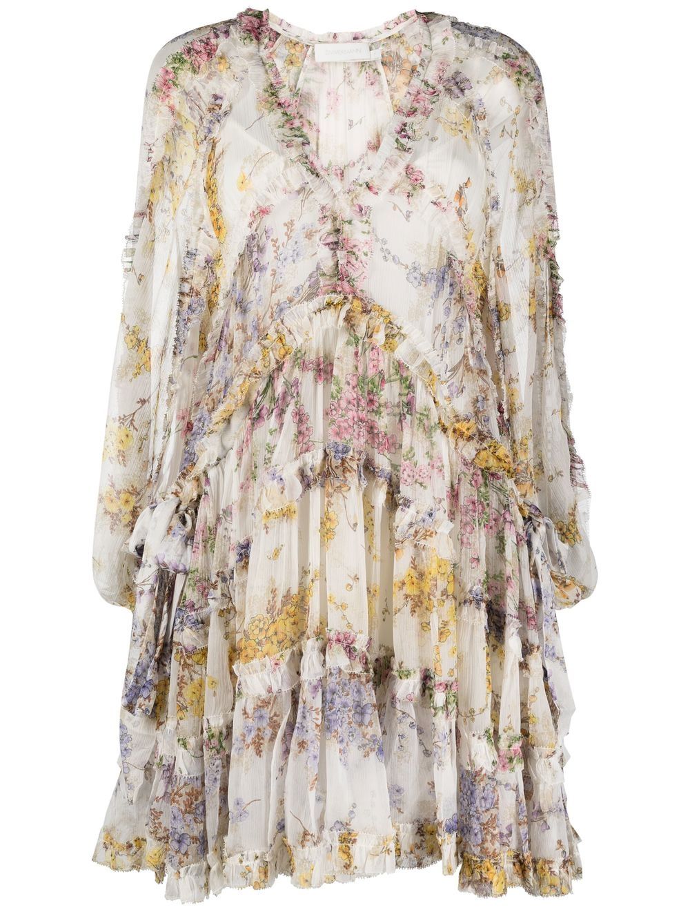 

ZIMMERMANN vestido con volantes y estampado floral - Blanco