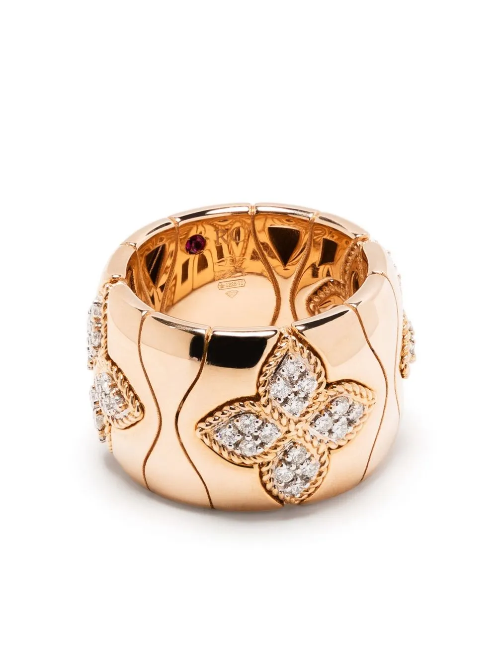 

Roberto Coin anillo Royal Princess Flower en oro rosa de 18kt con diamantes y rubíes - Rosado