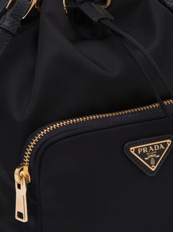 Duet Small Re Nylon Bucket Bag in Black - Prada