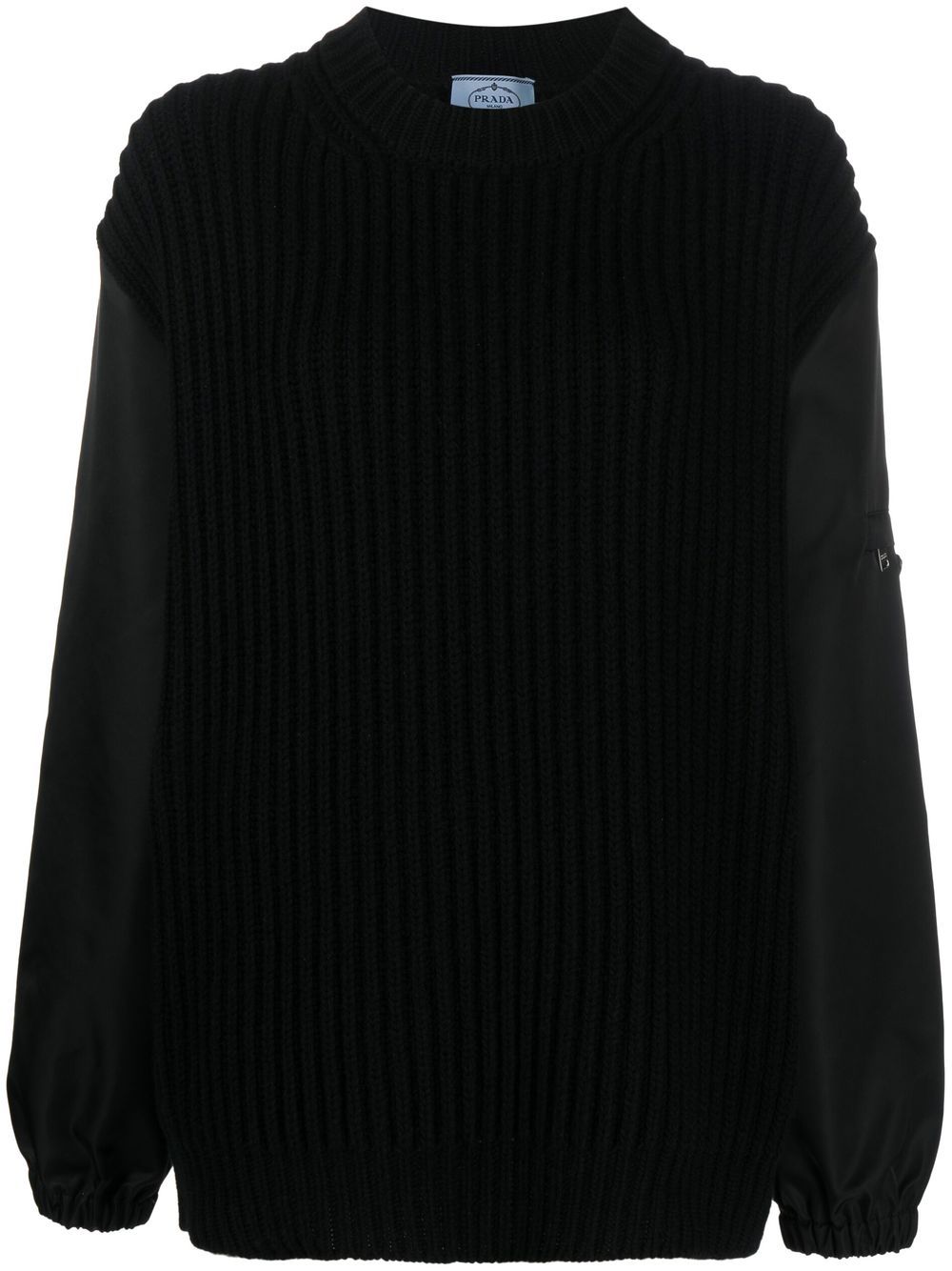 prada contrast-sleeve ribbed-knit jumper - black