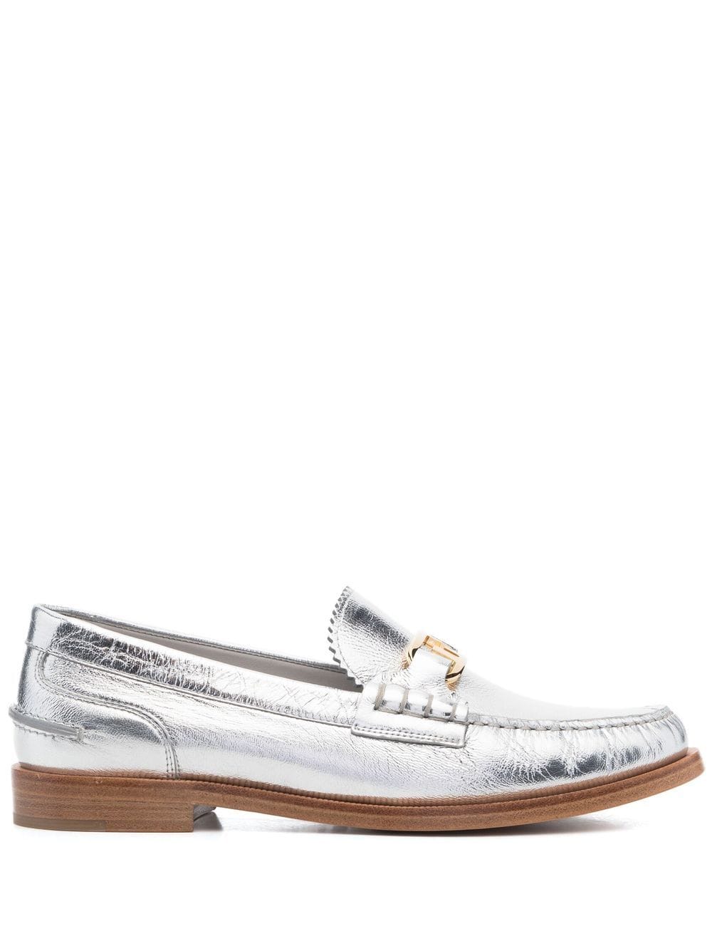 FENDI metallic-finish slip-on loafers - Silver