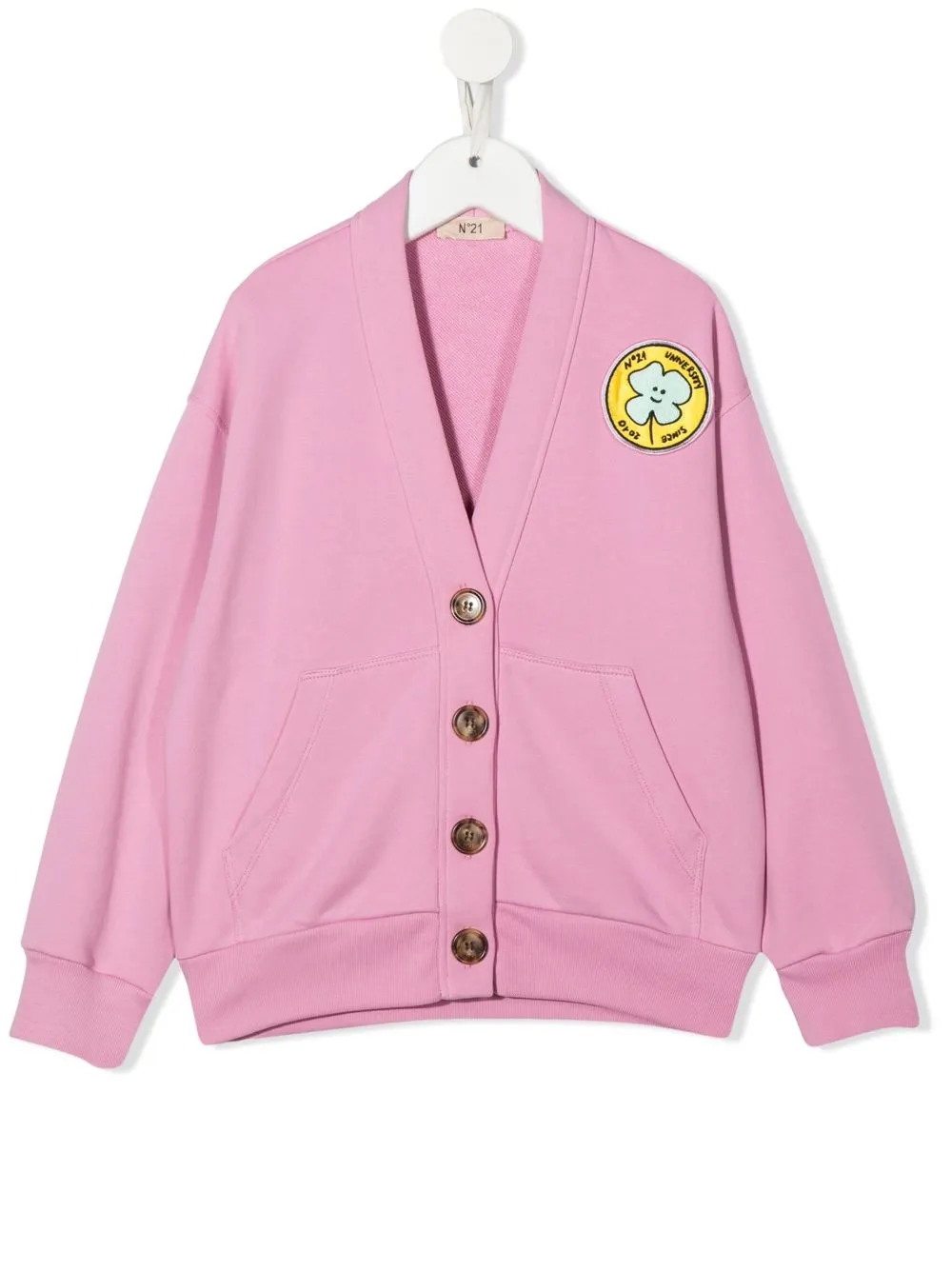 

Nº21 Kids cárdigan con parche del logo y cuello en V - Rosado