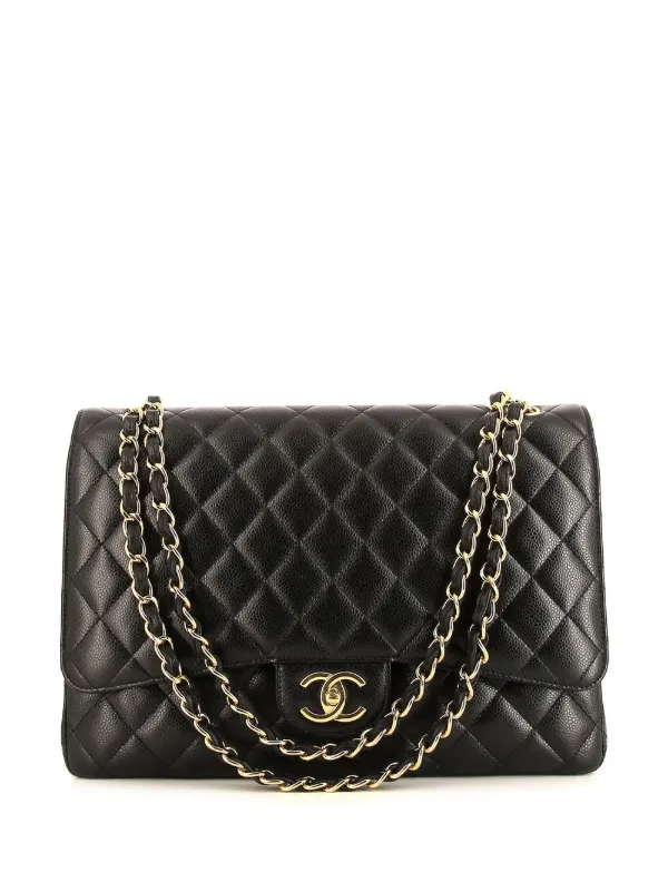 Chanel black quilted caviar jumbo classic double flap bag clearance