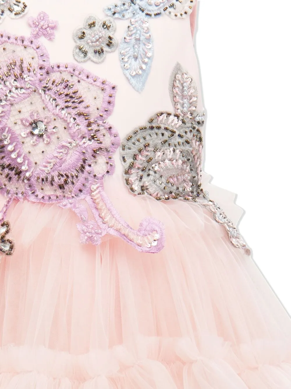  Tulleen Tüllkleid Mit Blumenstickerei   Rosa 
