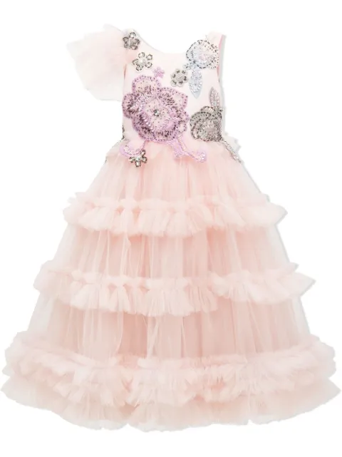 Tulleen Lilac floral-embroidered tulle dress