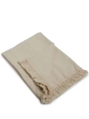 Off-White オフホワイト フリンジ ブランケット Off-White logo-intarsia Fringed Blanket | Neutrals | FARFETCH