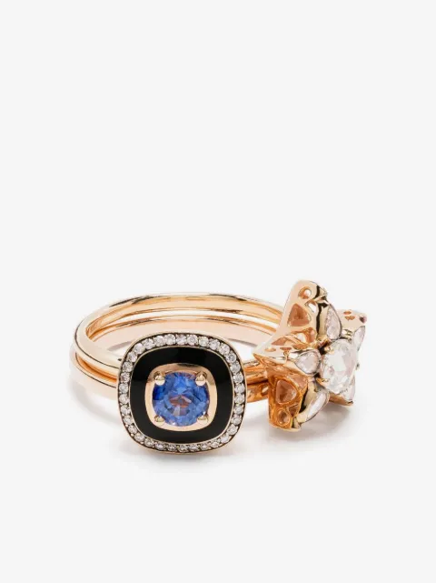 Selim Mouzannar 18kt rose gold Mina diamond and sapphire ring set