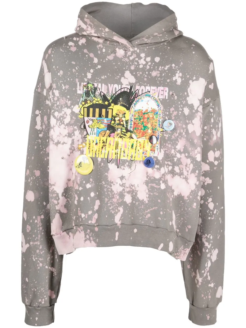 

Liberal Youth Ministry bleached graphic-print hoodie - Grey