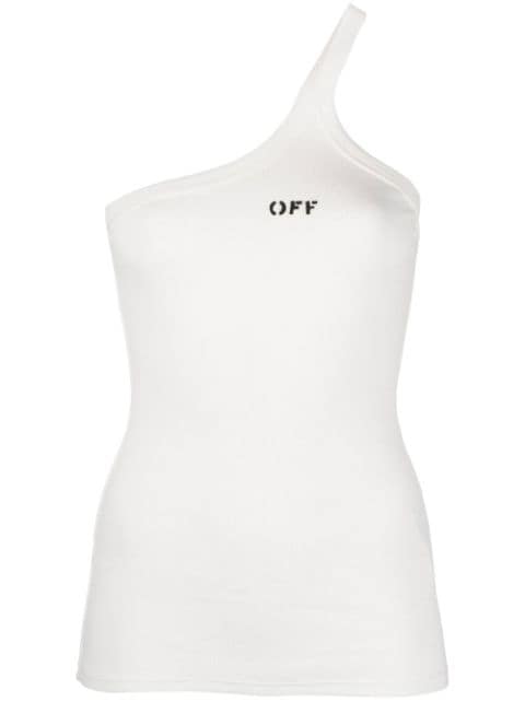 Off-White asymmetriskt linne med logotypstämpel