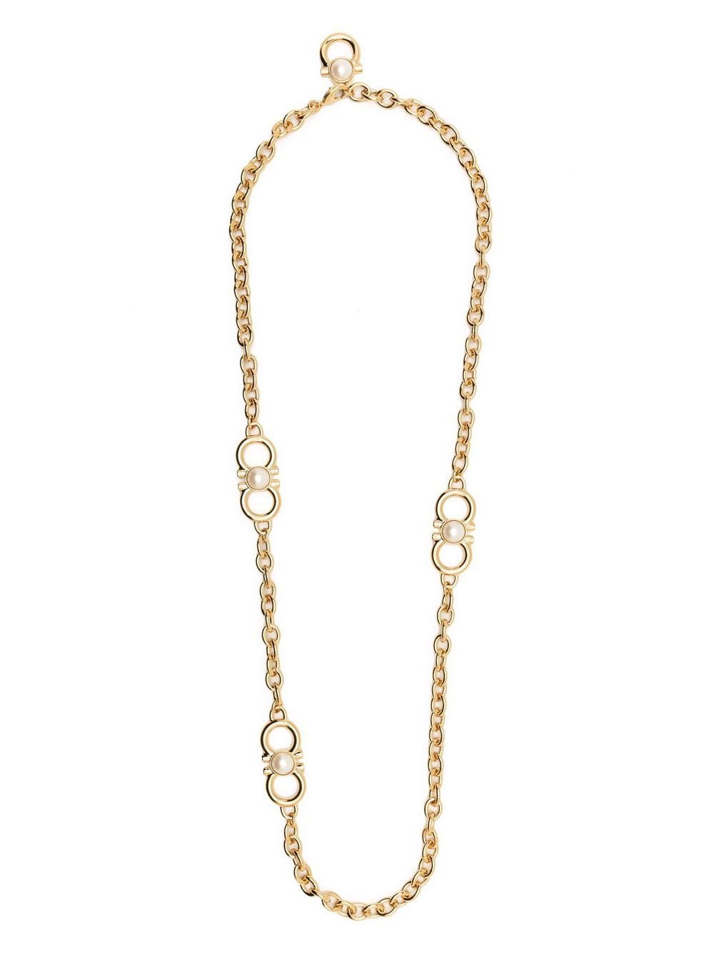 Image 1 of Ferragamo Gancini & pearl chain-link necklace