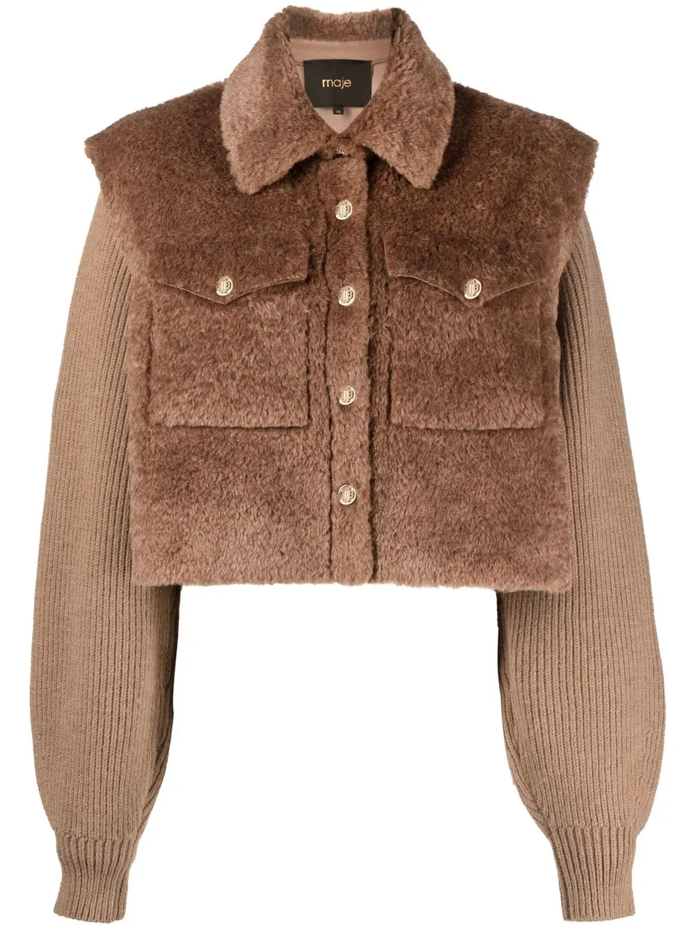 

Maje faux-fur and knit jacket - Brown