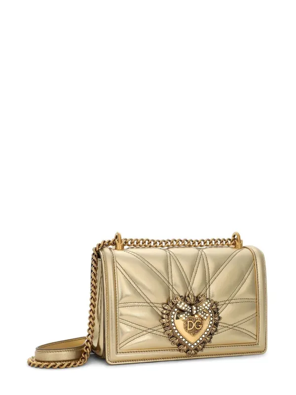 Devotion Small Leather Shoulder Bag in Gold - Dolce Gabbana