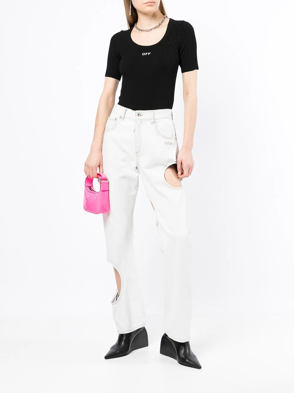 Off-White T-shirt met logoprint - Zwart