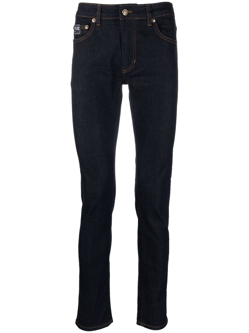 Versace Jeans Couture Slim-cut Logo-patch Jeans In Blue