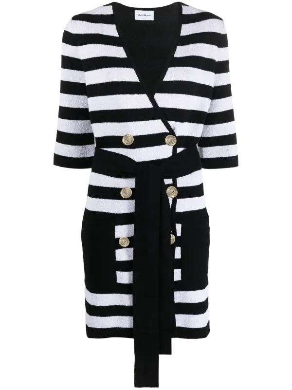Ferragamo Double-breasted Stripe-print Cardigan in Black