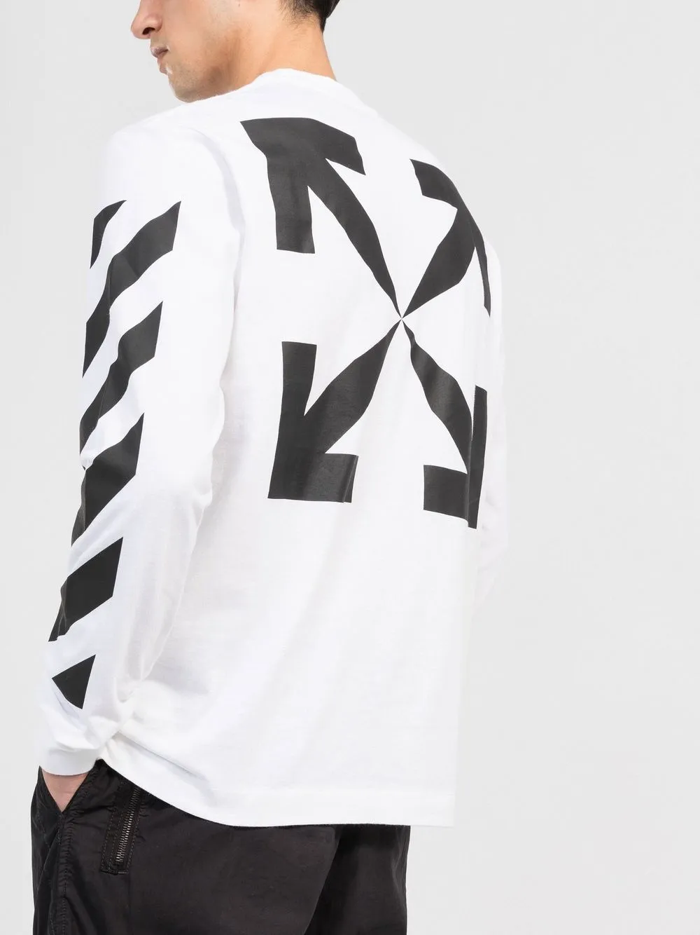 Off White Langarmshirt Mit Diagonalen Streifen   Weiß 