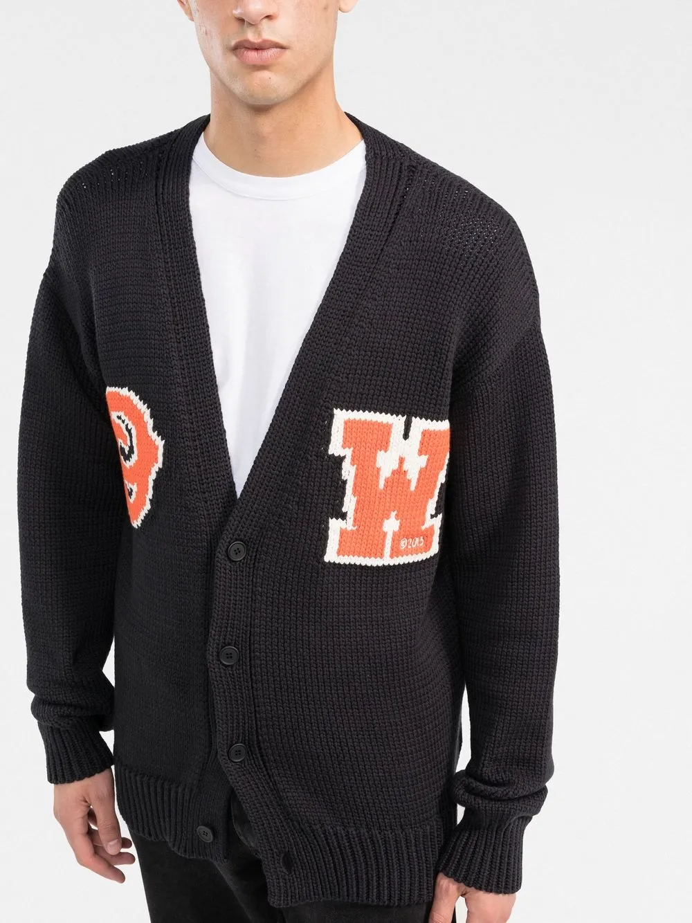 Shop Off-white Logo-intarsia Cardigan In Black