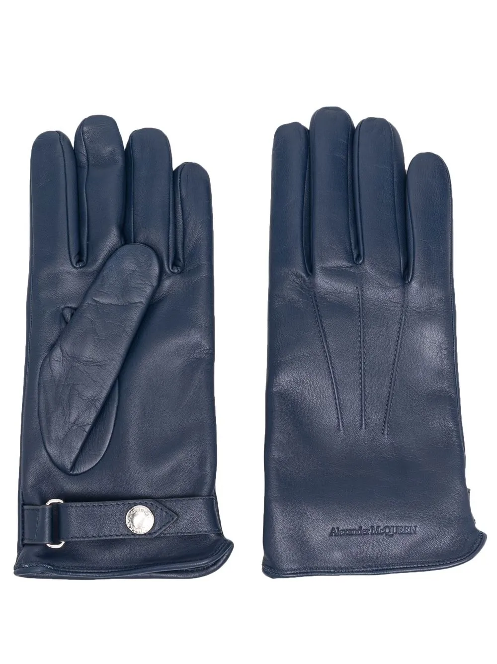 

Alexander McQueen leather cashmere gloves - Blue