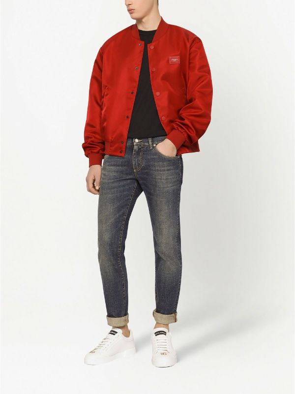 Dolce Gabbana logo tag Bomber Jacket Red FARFETCH AE