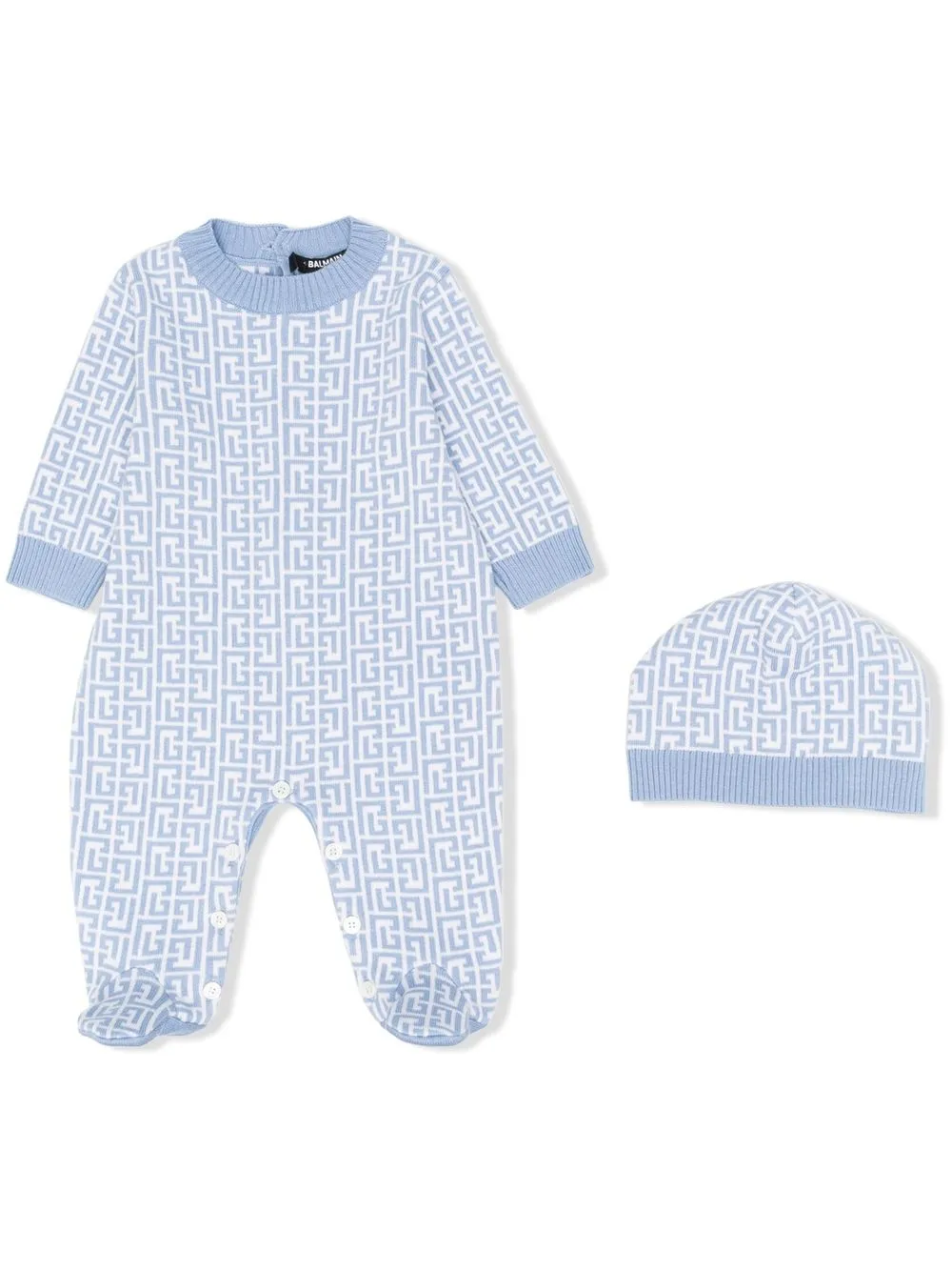 

Balmain Kids Greca-print baby grow set - Blue