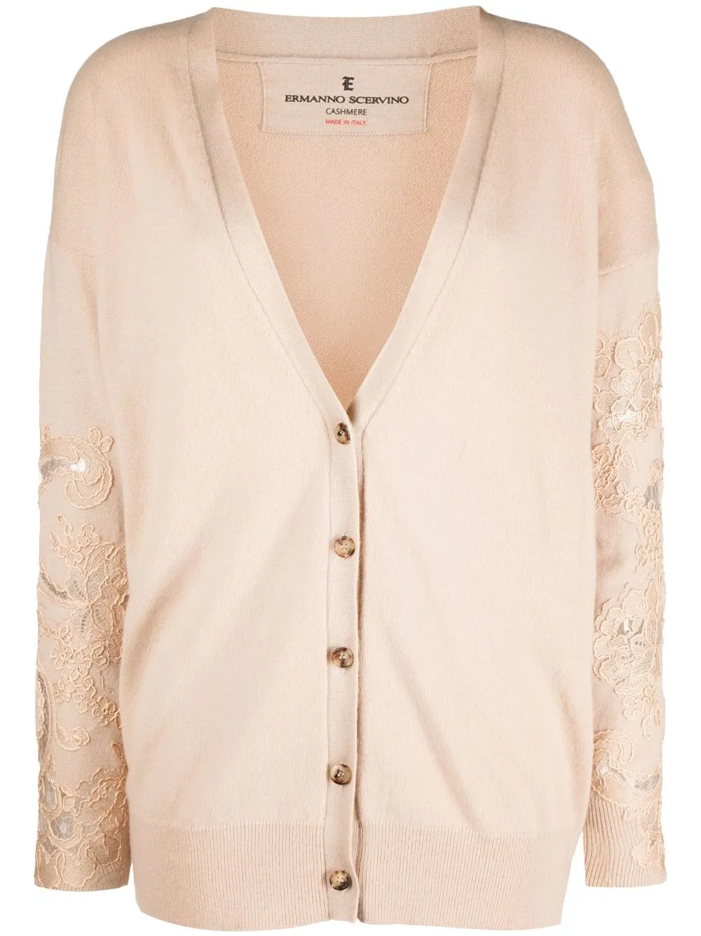 

Ermanno Scervino lace-panelled cashmere cardigan - Neutrals