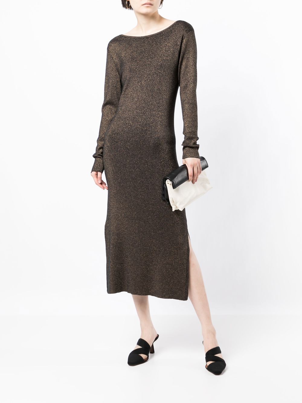 Image 2 of N.Peal metallic-knit open-back midi dress