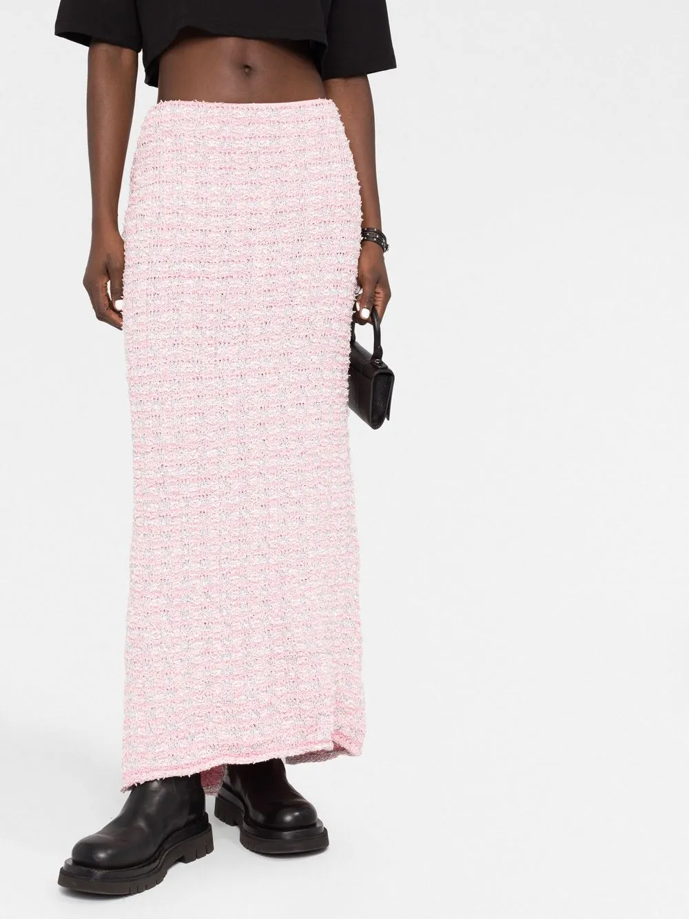 Balenciaga Buttoned Back To Front Wool Blend Tweed Pencil Skirt In Rosa
