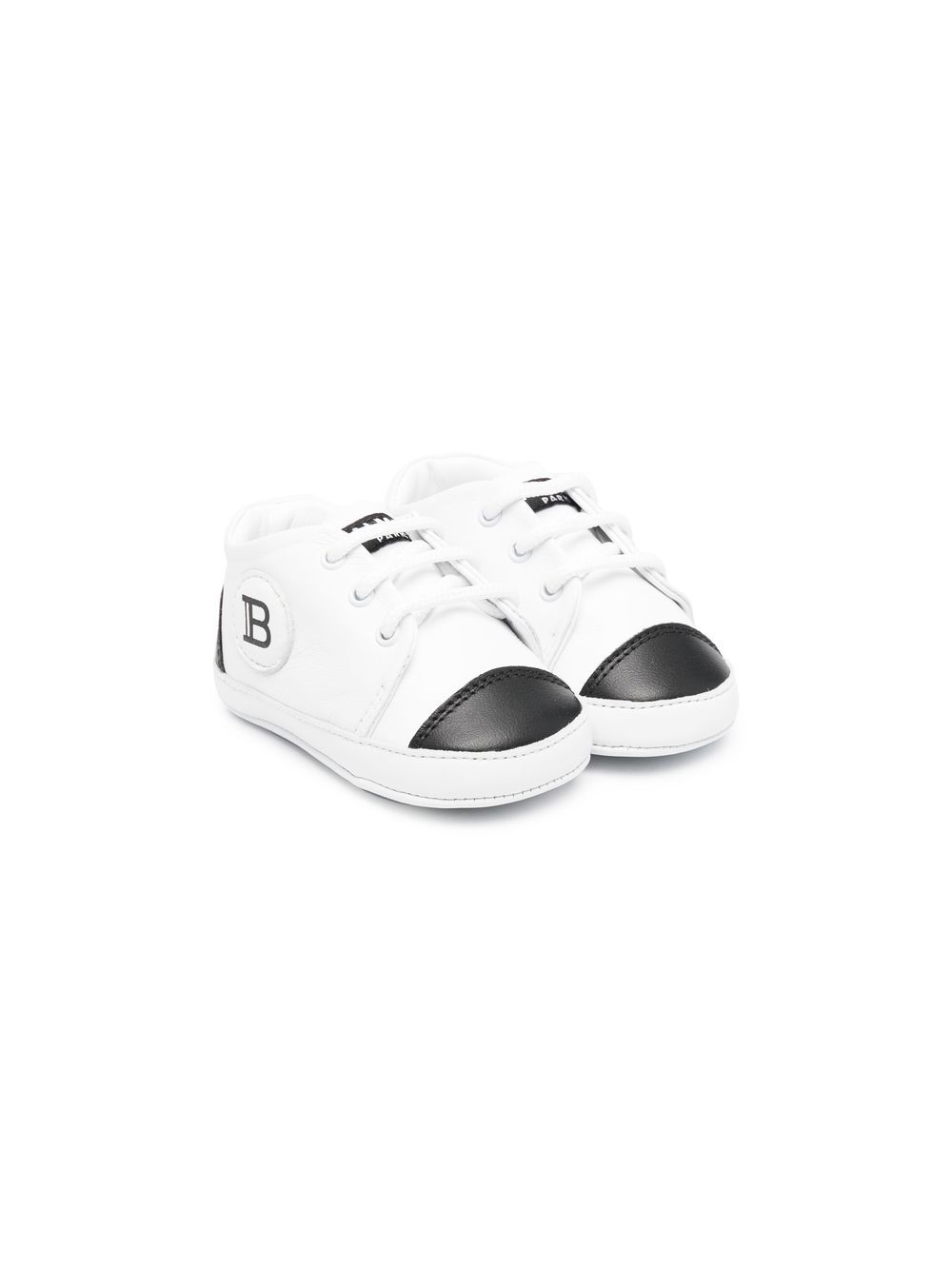 

Balmain Kids logo-patch leather pre-walkers - White