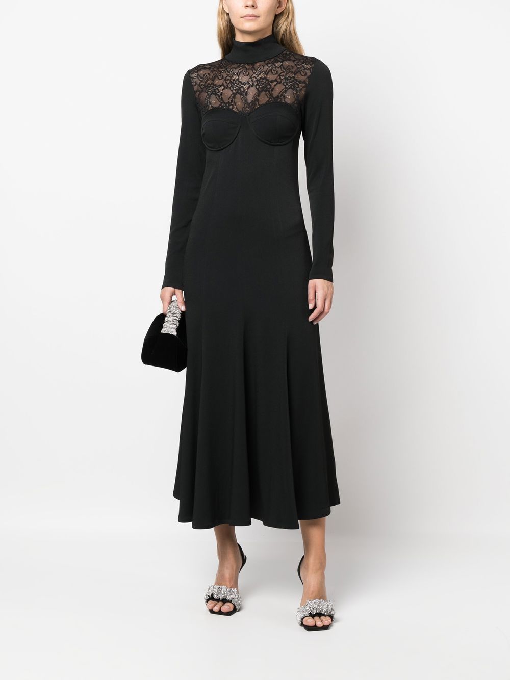 Shop Faith Connexion Lace-trim Long-sleeved Maxi Dress In Black