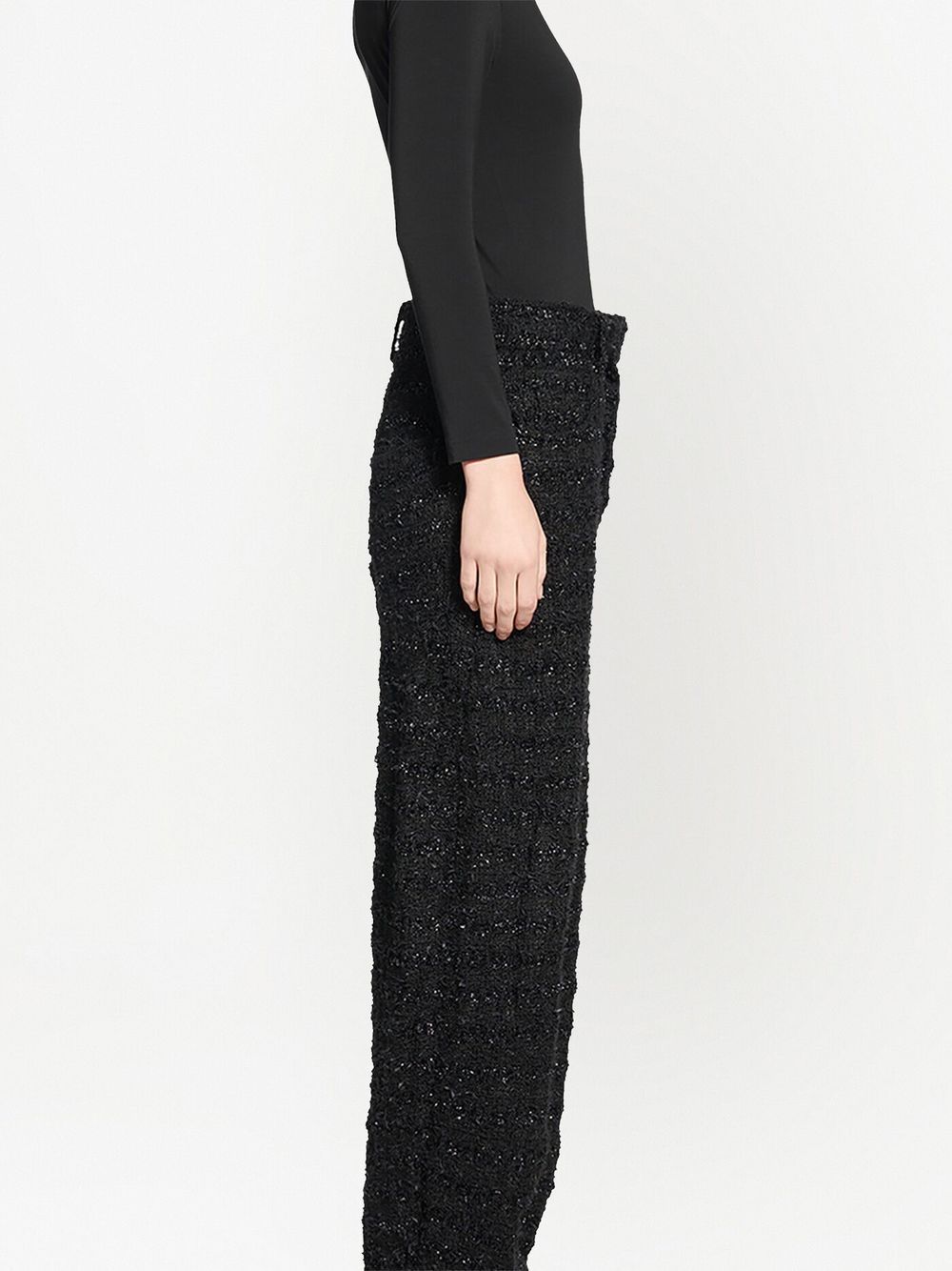 Shop Balenciaga Tweed Straight-leg Cut Trousers In Black