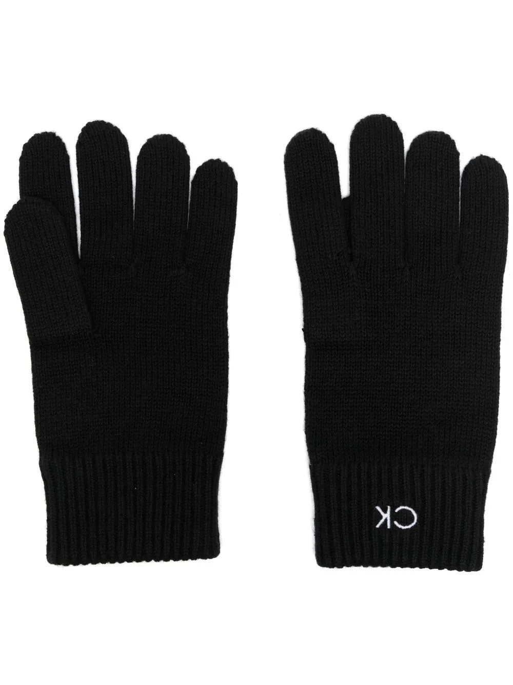 

Calvin Klein logo-embroidered knitted gloves - Black