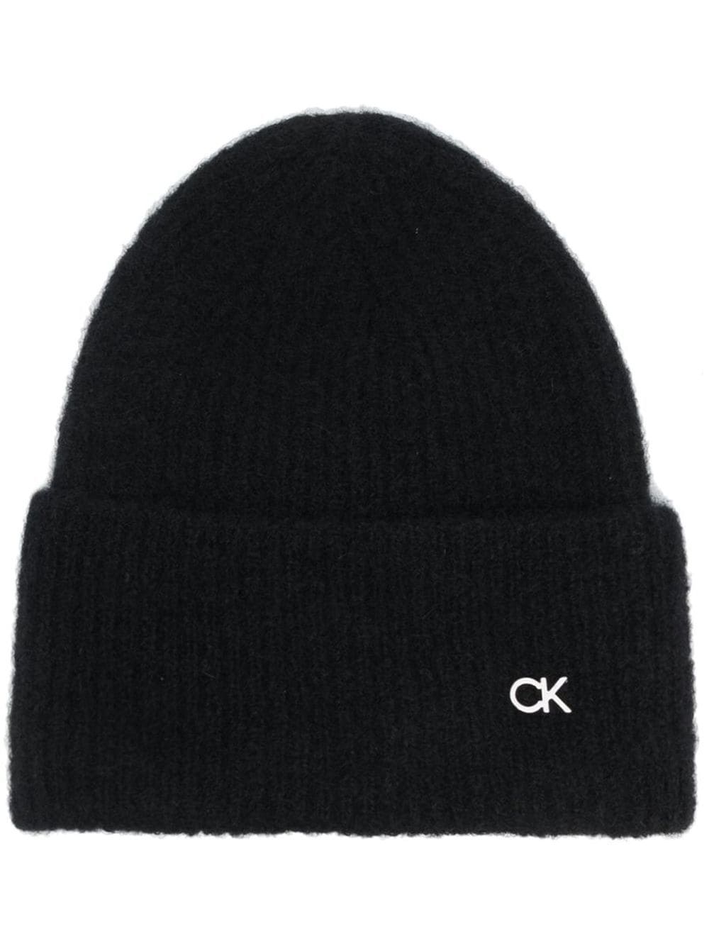 Calvin Klein Logo-print Knitted Beanie In Schwarz