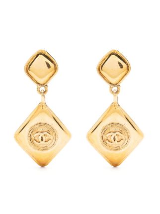 Chanel Diamond-Shaped Embossed CC Logo Clip On Earrings